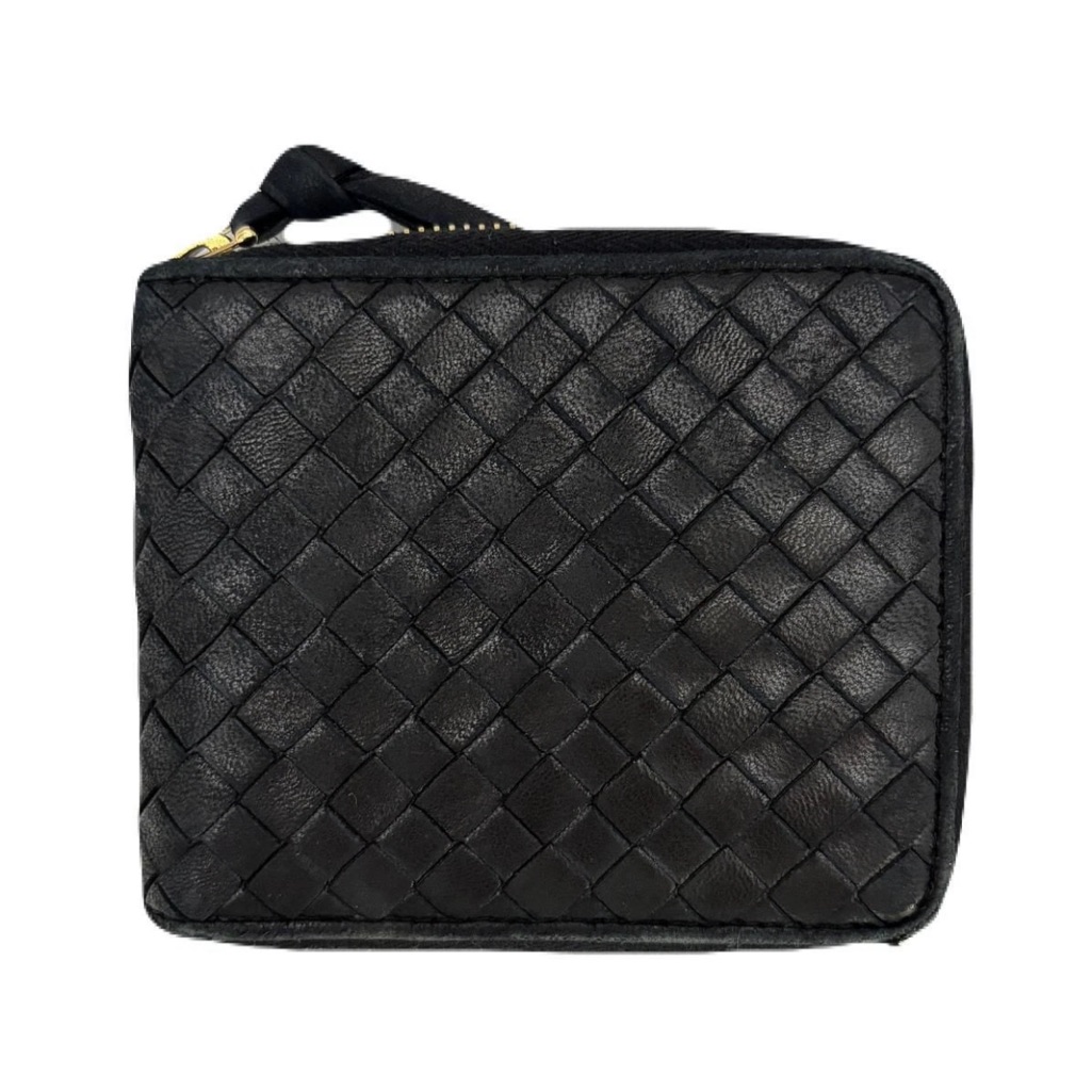 Bottega Veneta Black Woven Leather Wallet